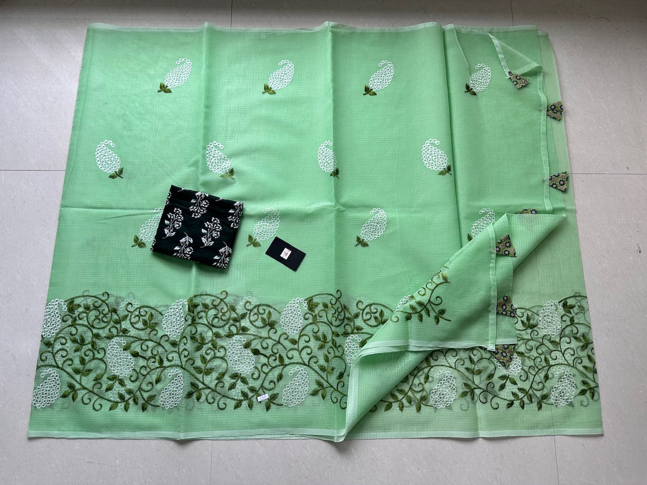 Embroidered Kota Cotton Doria Saree