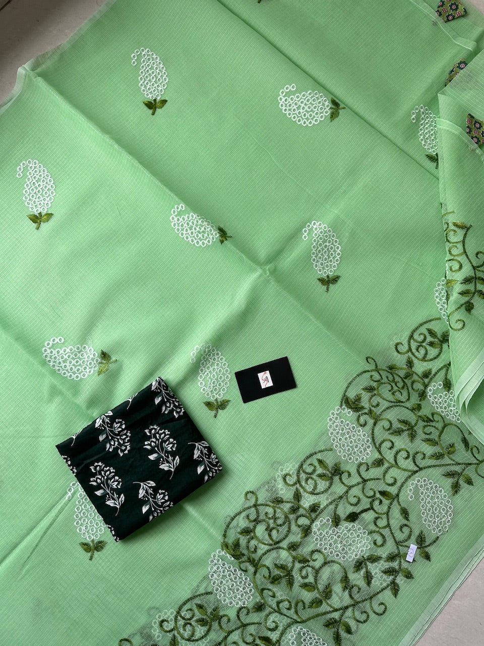 Embroidered Kota Cotton Doria Saree