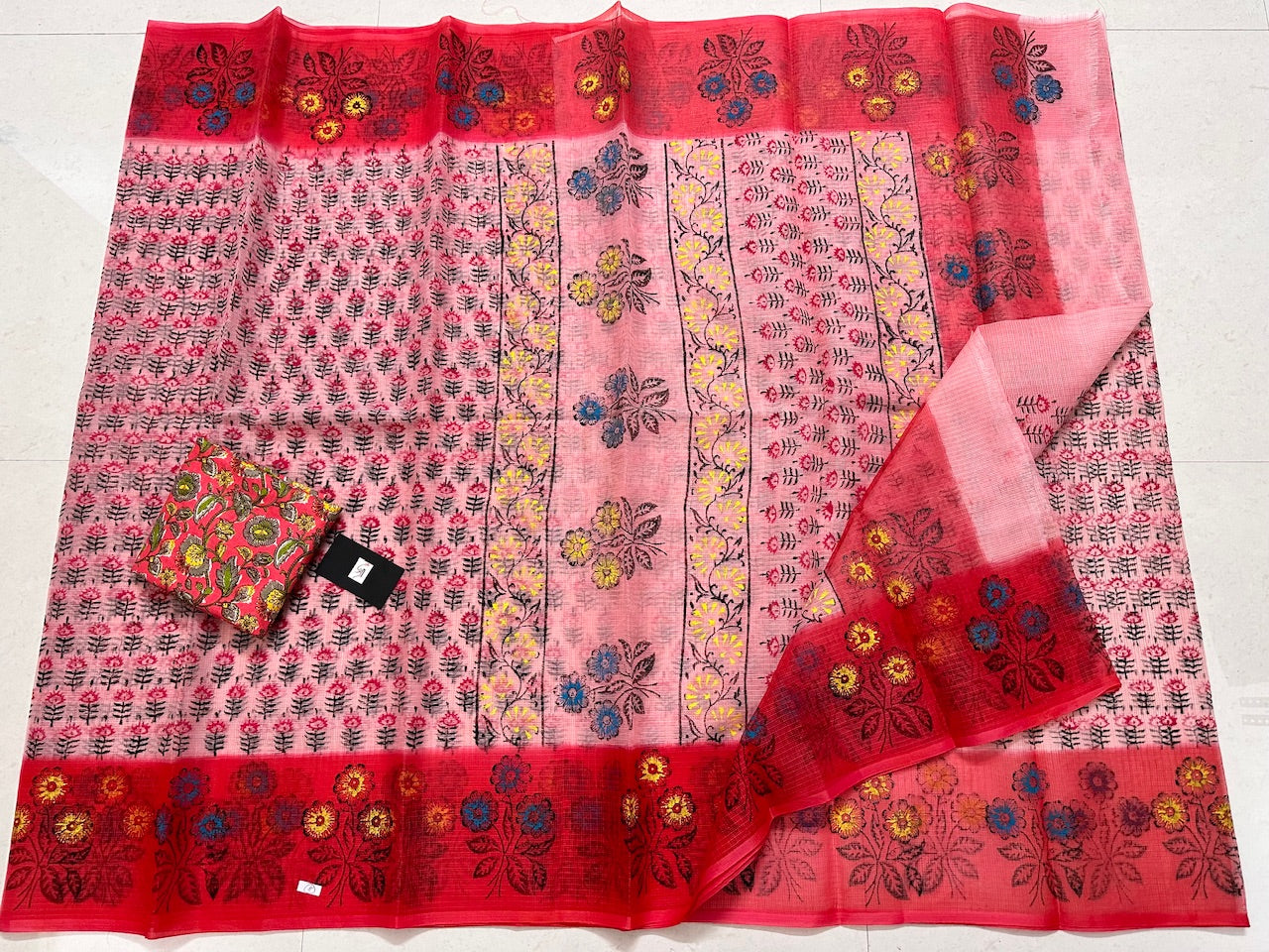 HandBlock Printed Kota Cotton Doria Saree