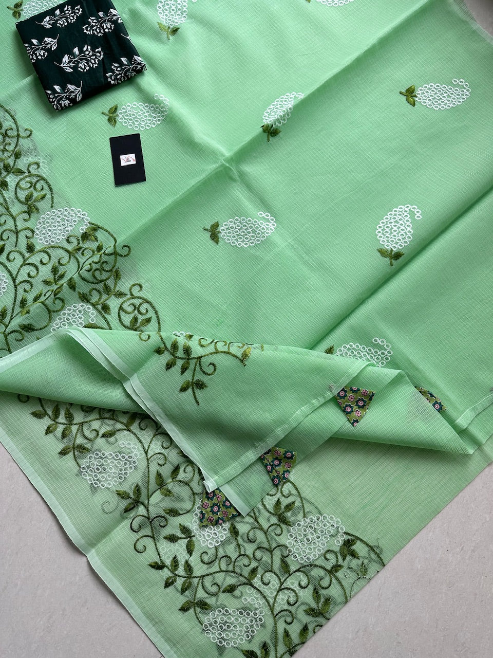 Embroidered Kota Cotton Doria Saree