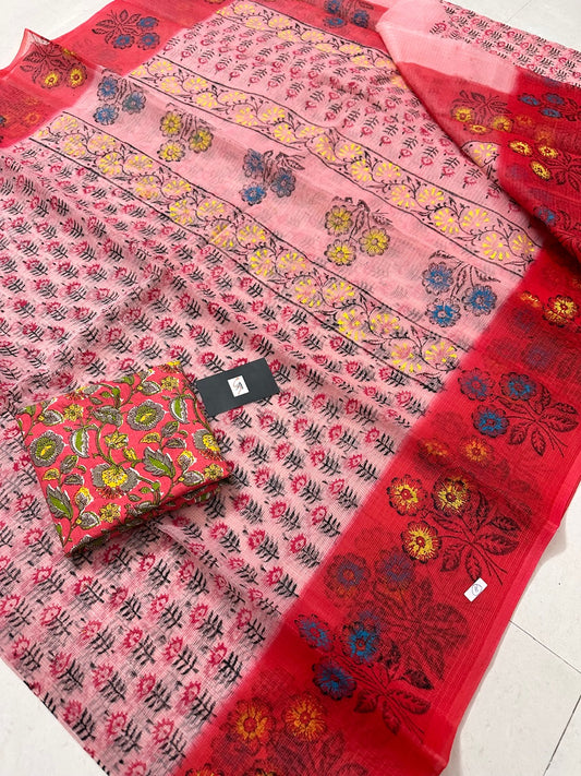 HandBlock Printed Kota Cotton Doria Saree