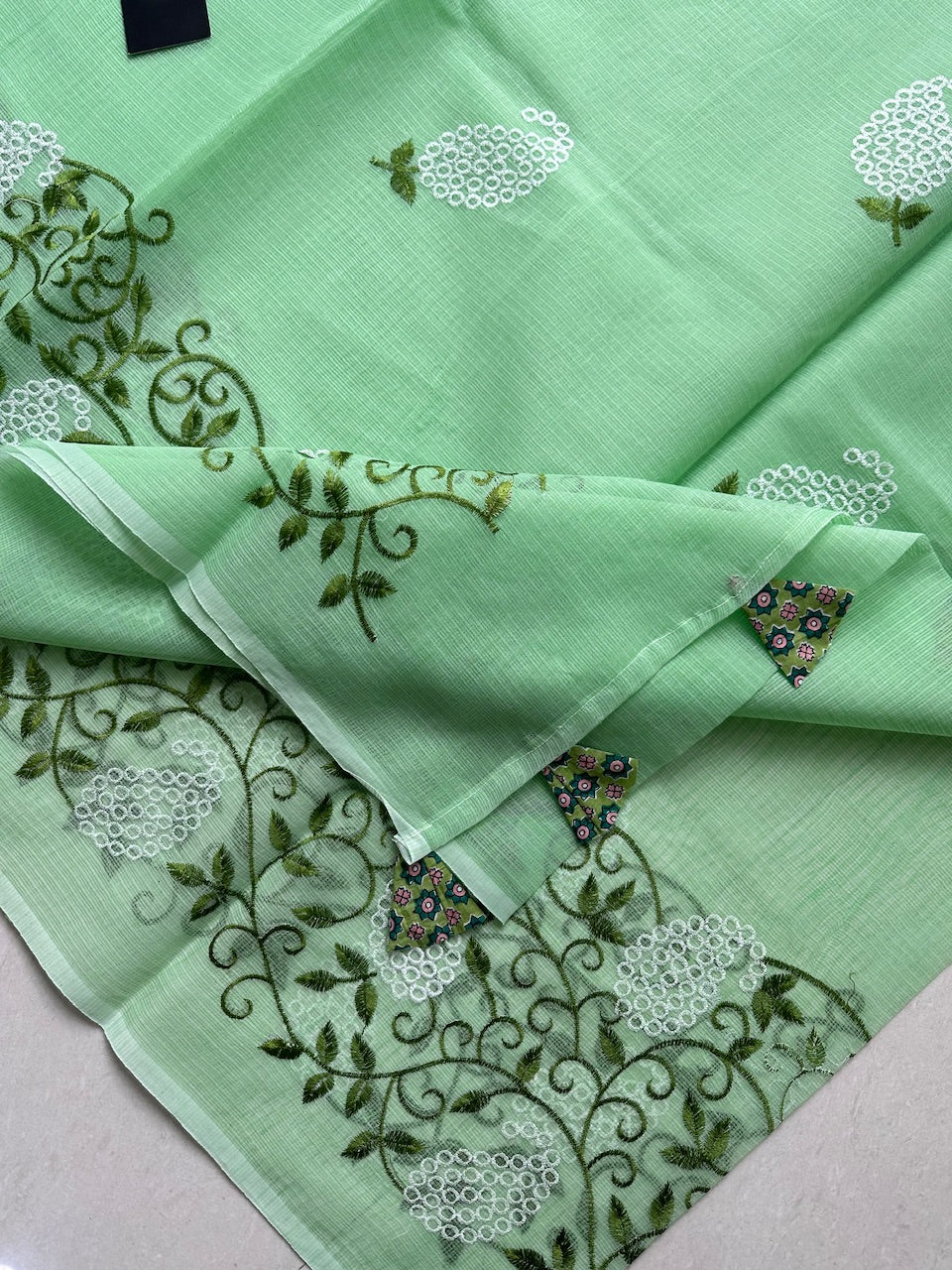 Embroidered Kota Cotton Doria Saree