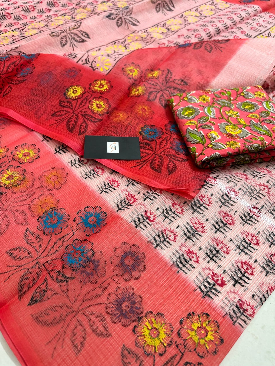 HandBlock Printed Kota Cotton Doria Saree