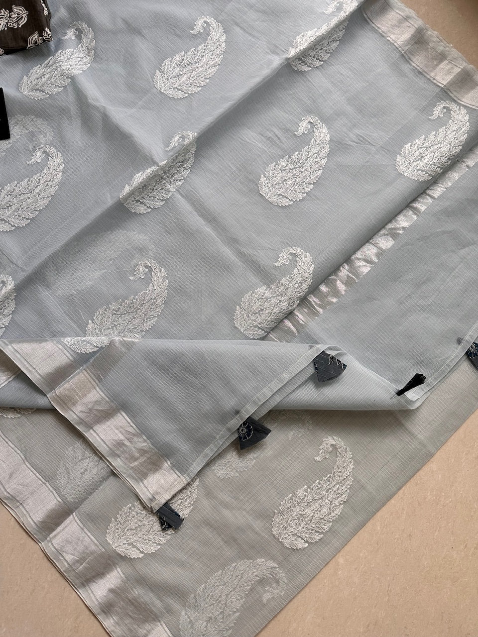 Embroidered Kota Cotton Doria Saree