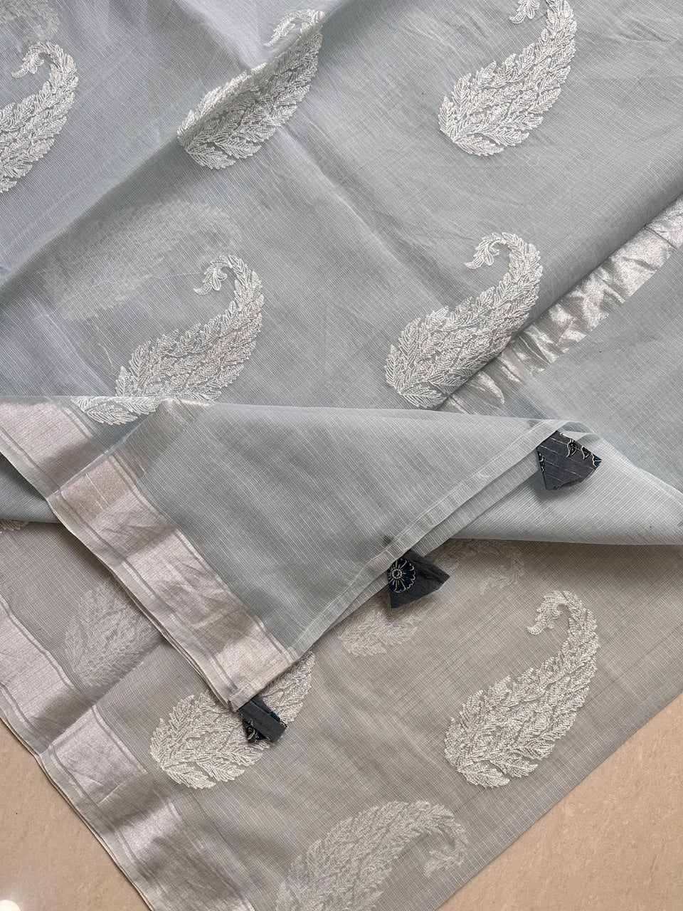 Embroidered Kota Cotton Doria Saree