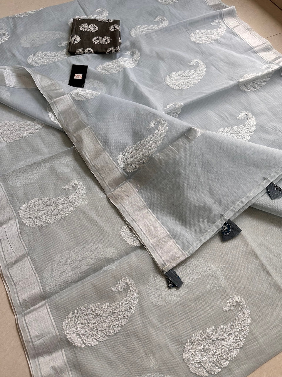 Embroidered Kota Cotton Doria Saree