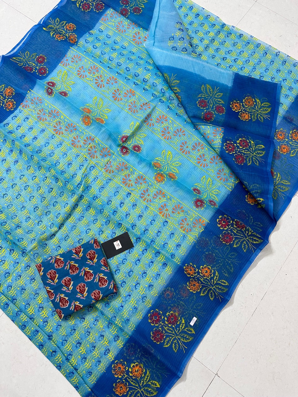 HandBlock Printed Kota Cotton Doria Saree