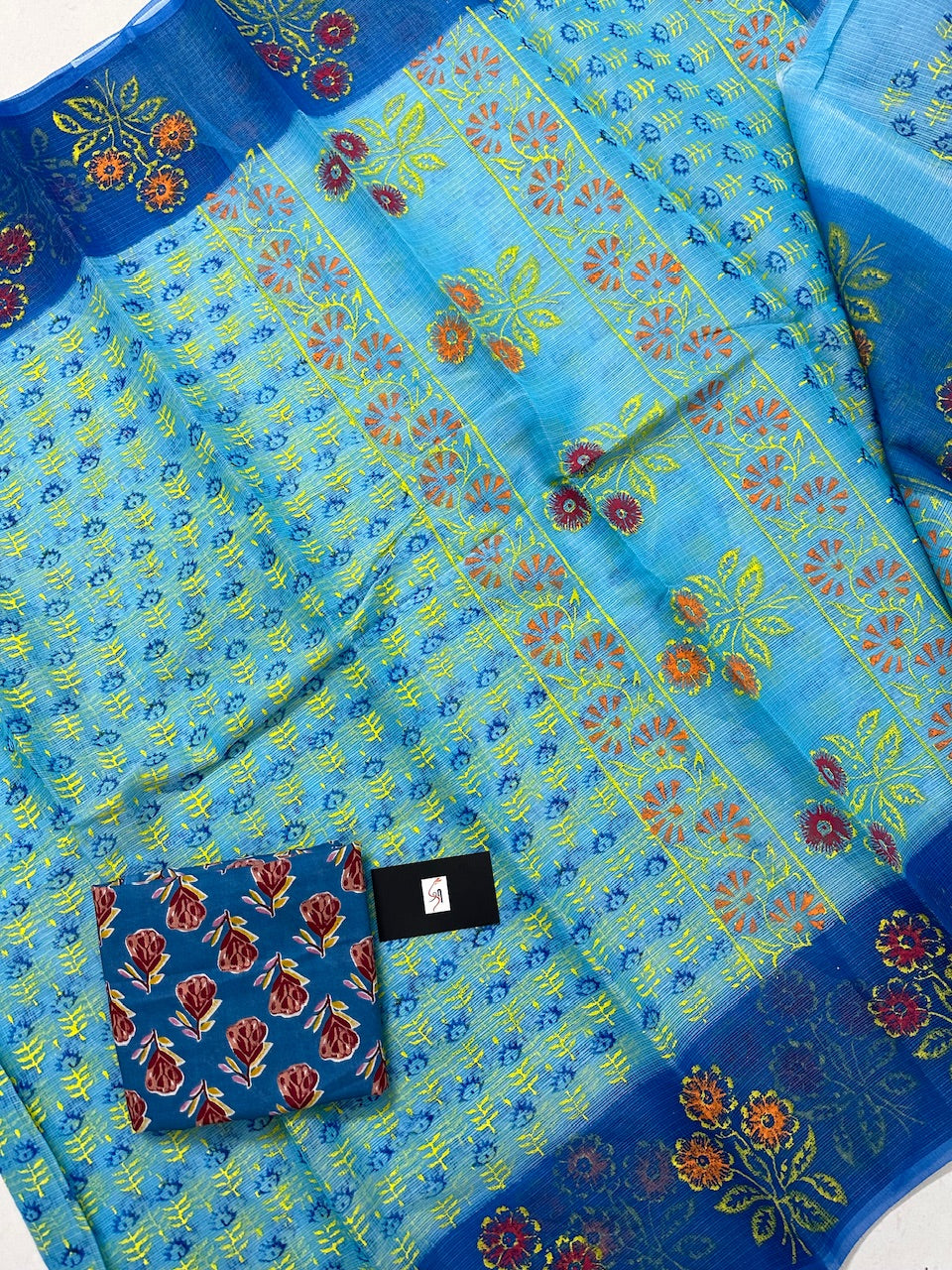 HandBlock Printed Kota Cotton Doria Saree