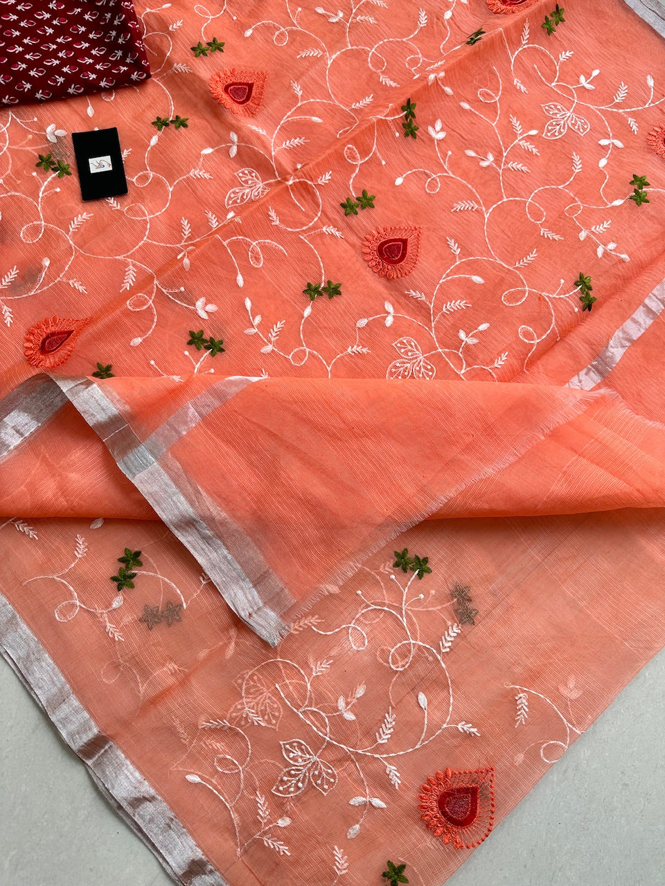 Embroidered Kota Cotton Doria Saree