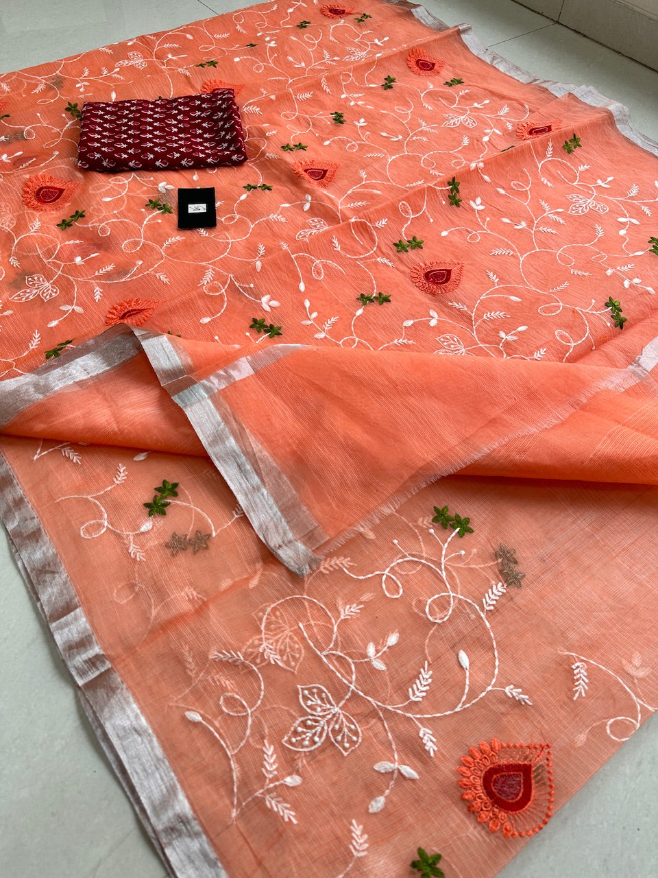 Embroidered Kota Cotton Doria Saree