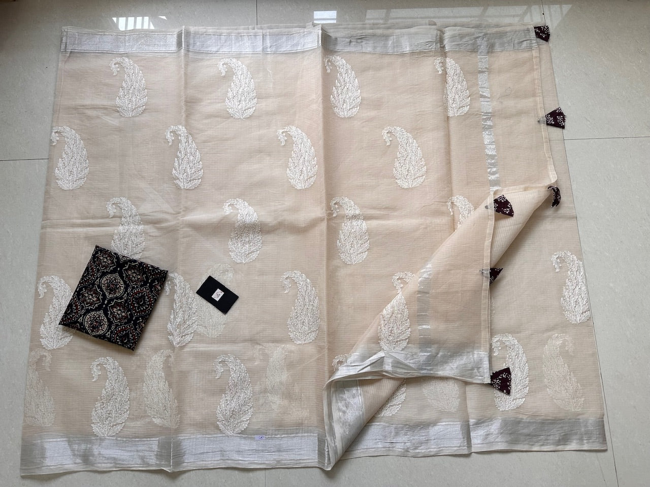 Embroidered Kota Cotton Doria Saree