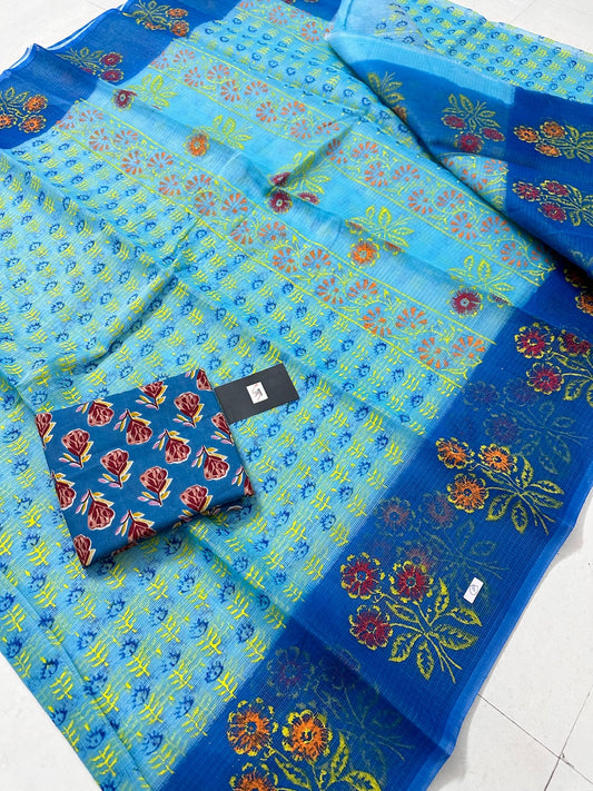 HandBlock Printed Kota Cotton Doria Saree