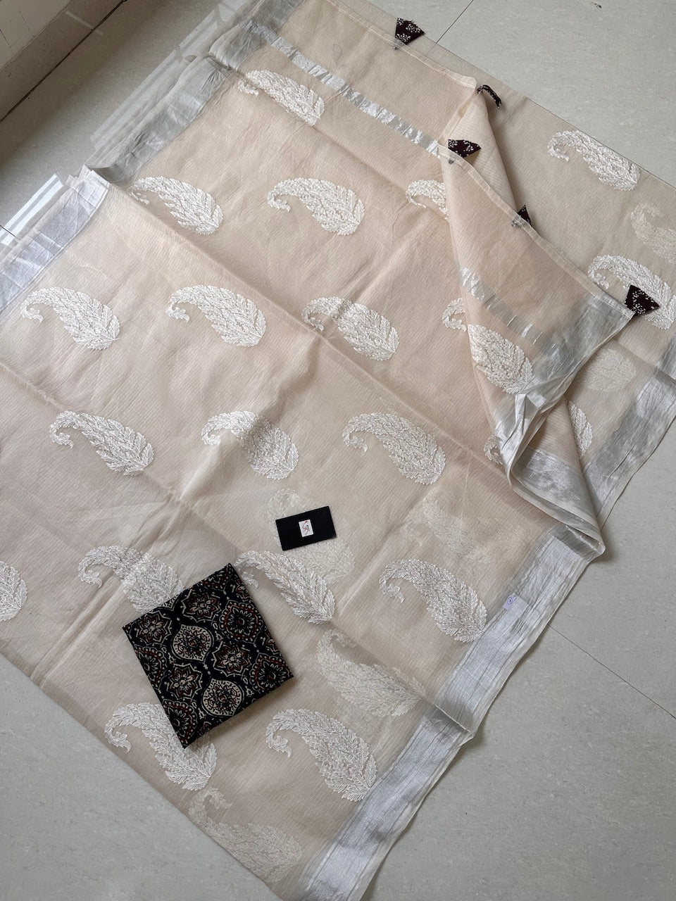 Embroidered Kota Cotton Doria Saree