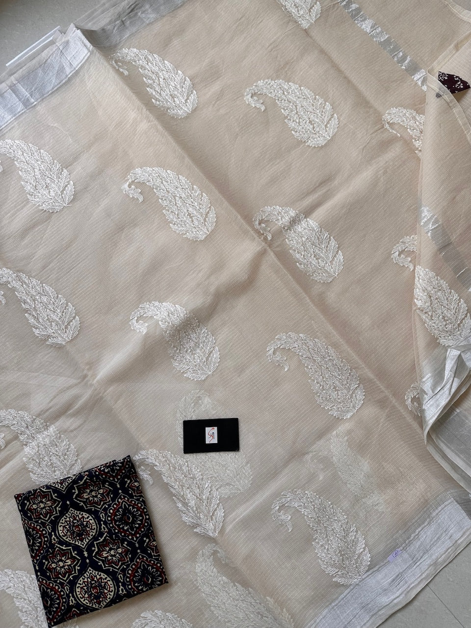 Embroidered Kota Cotton Doria Saree