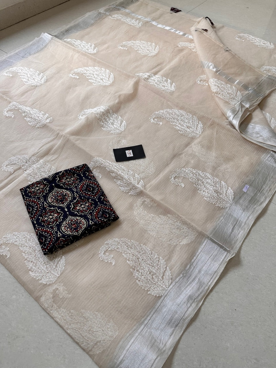 Embroidered Kota Cotton Doria Saree