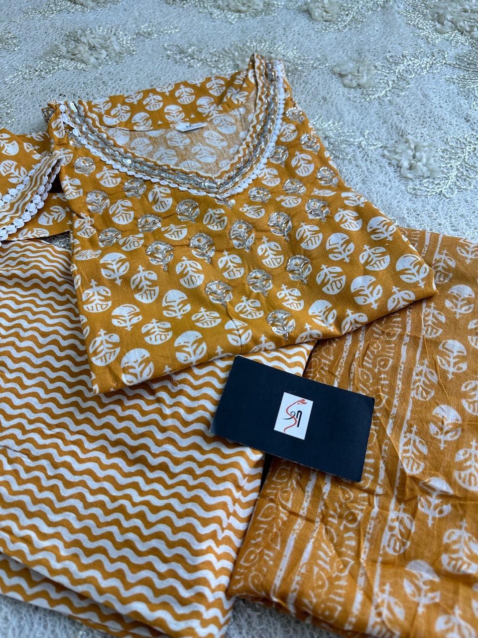 Pure Handblock Printed Cotton Kurti N Pant With Dupatta