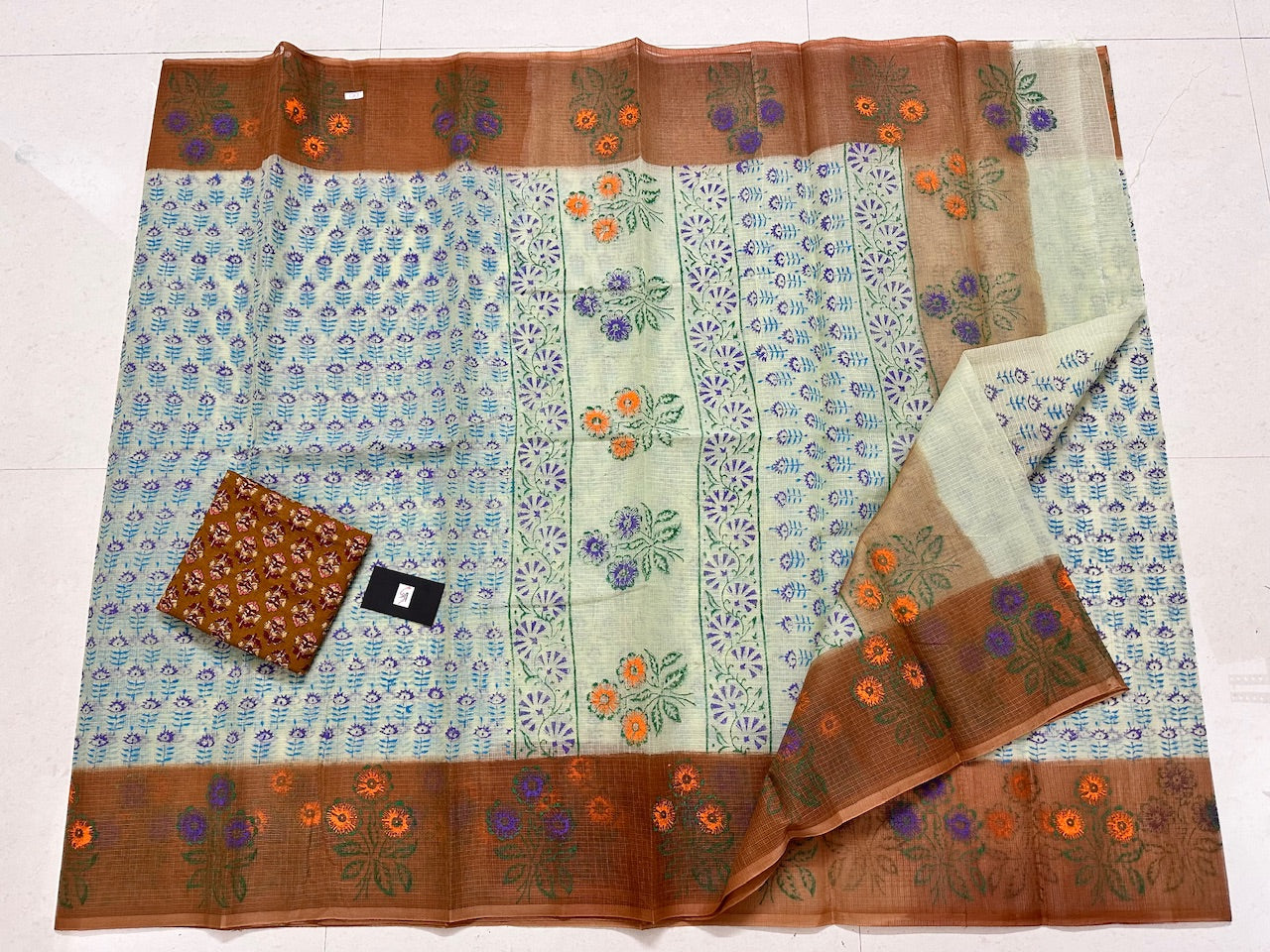 HandBlock Printed Kota Cotton Doria Saree