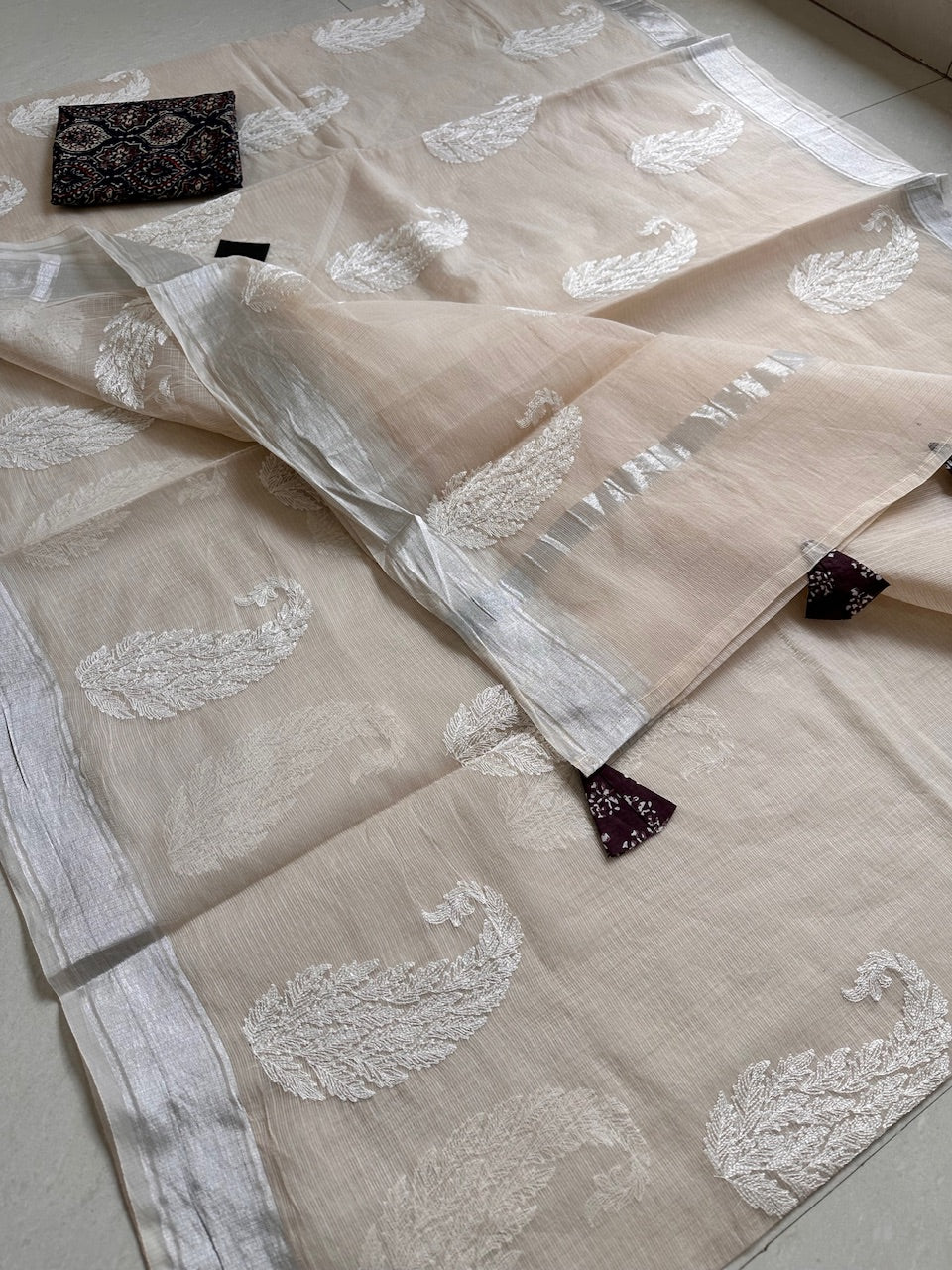 Embroidered Kota Cotton Doria Saree