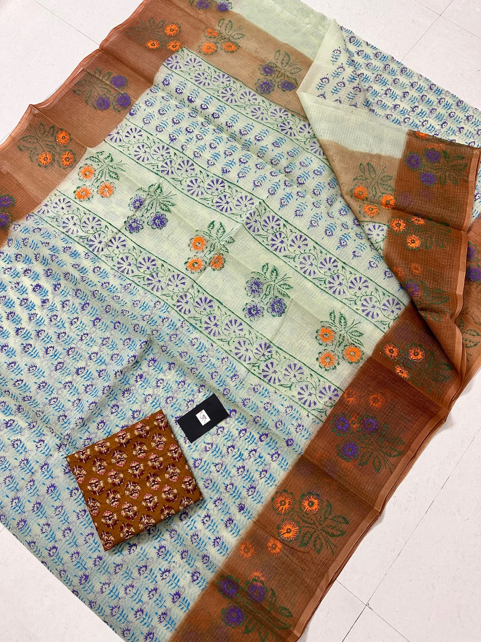 HandBlock Printed Kota Cotton Doria Saree