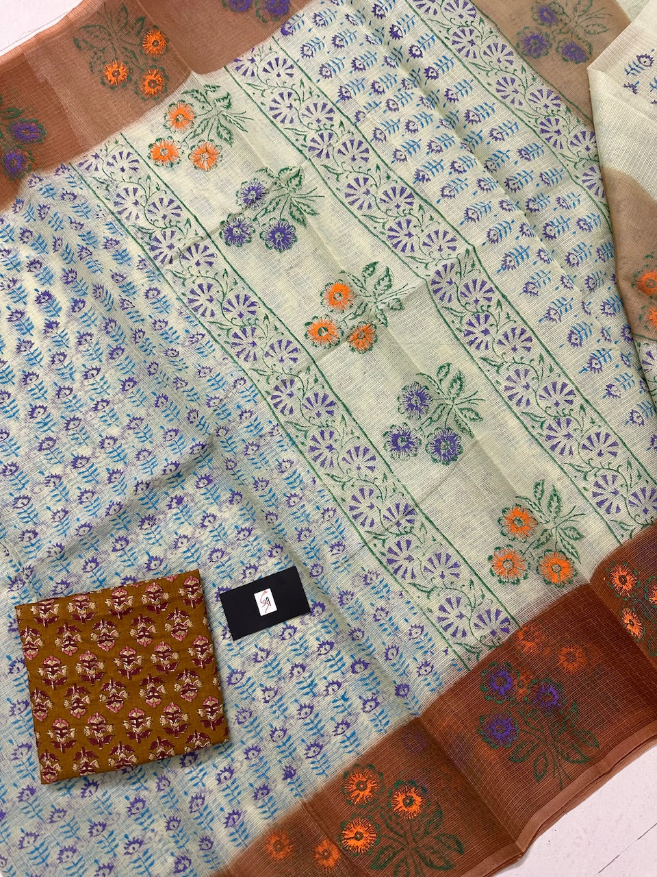 HandBlock Printed Kota Cotton Doria Saree