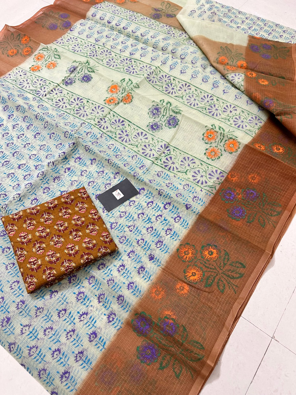 HandBlock Printed Kota Cotton Doria Saree