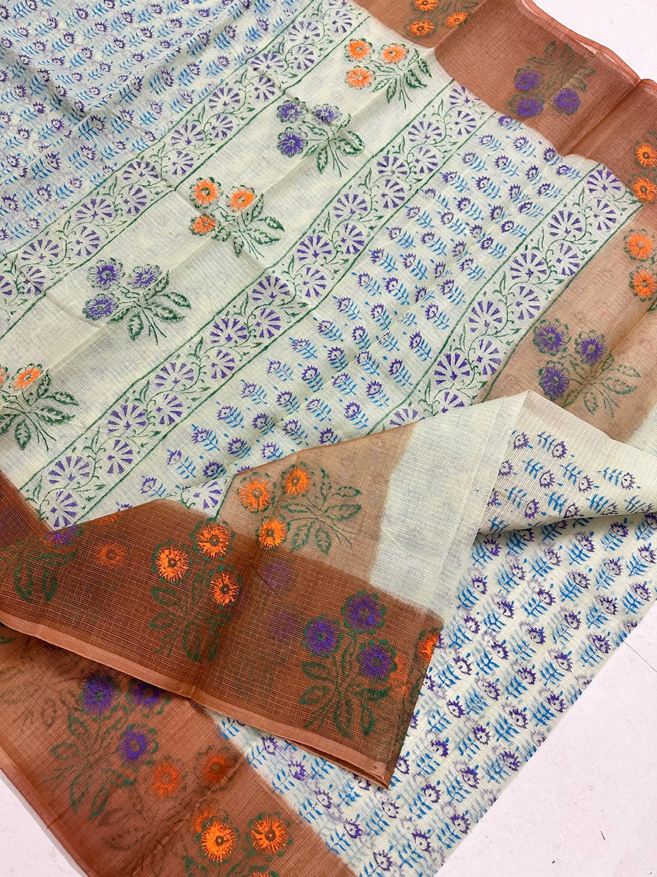 HandBlock Printed Kota Cotton Doria Saree