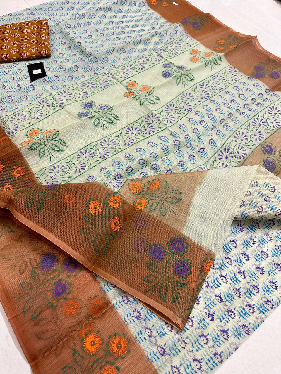 HandBlock Printed Kota Cotton Doria Saree