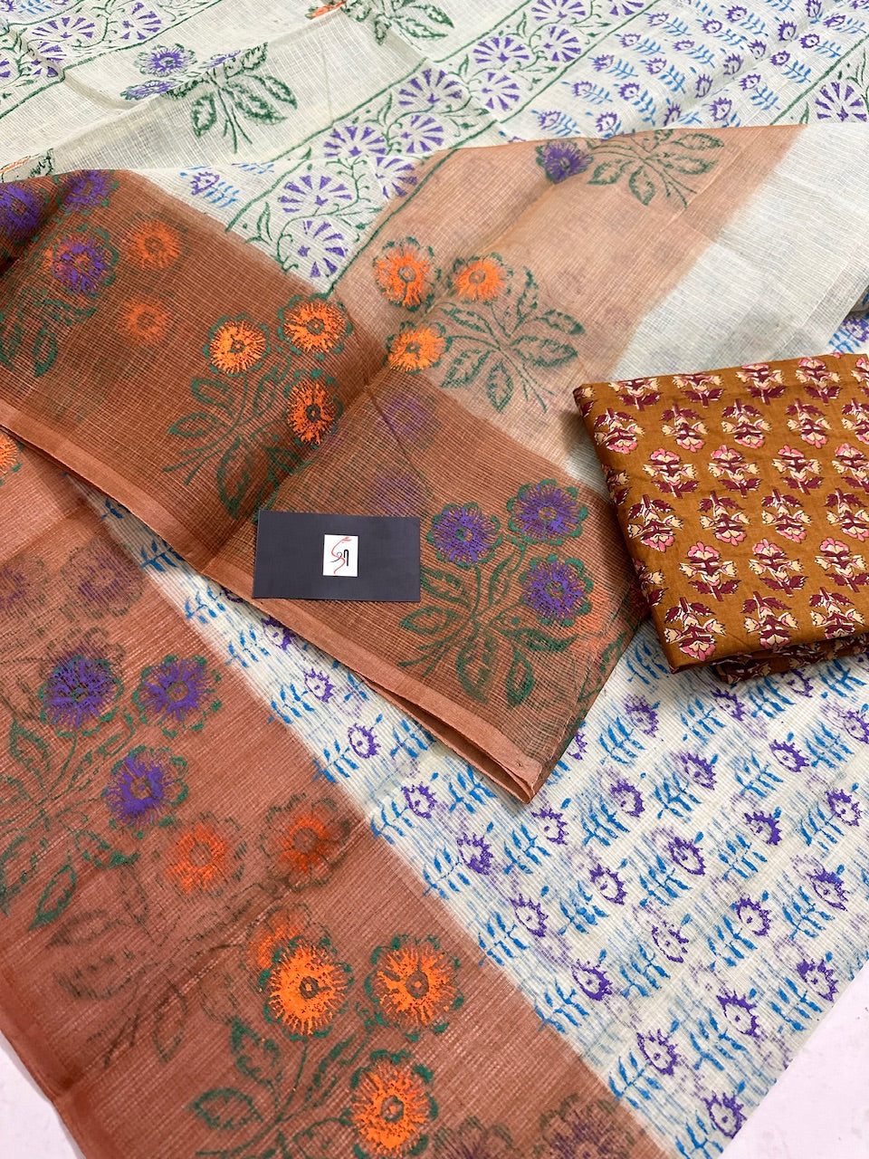 HandBlock Printed Kota Cotton Doria Saree