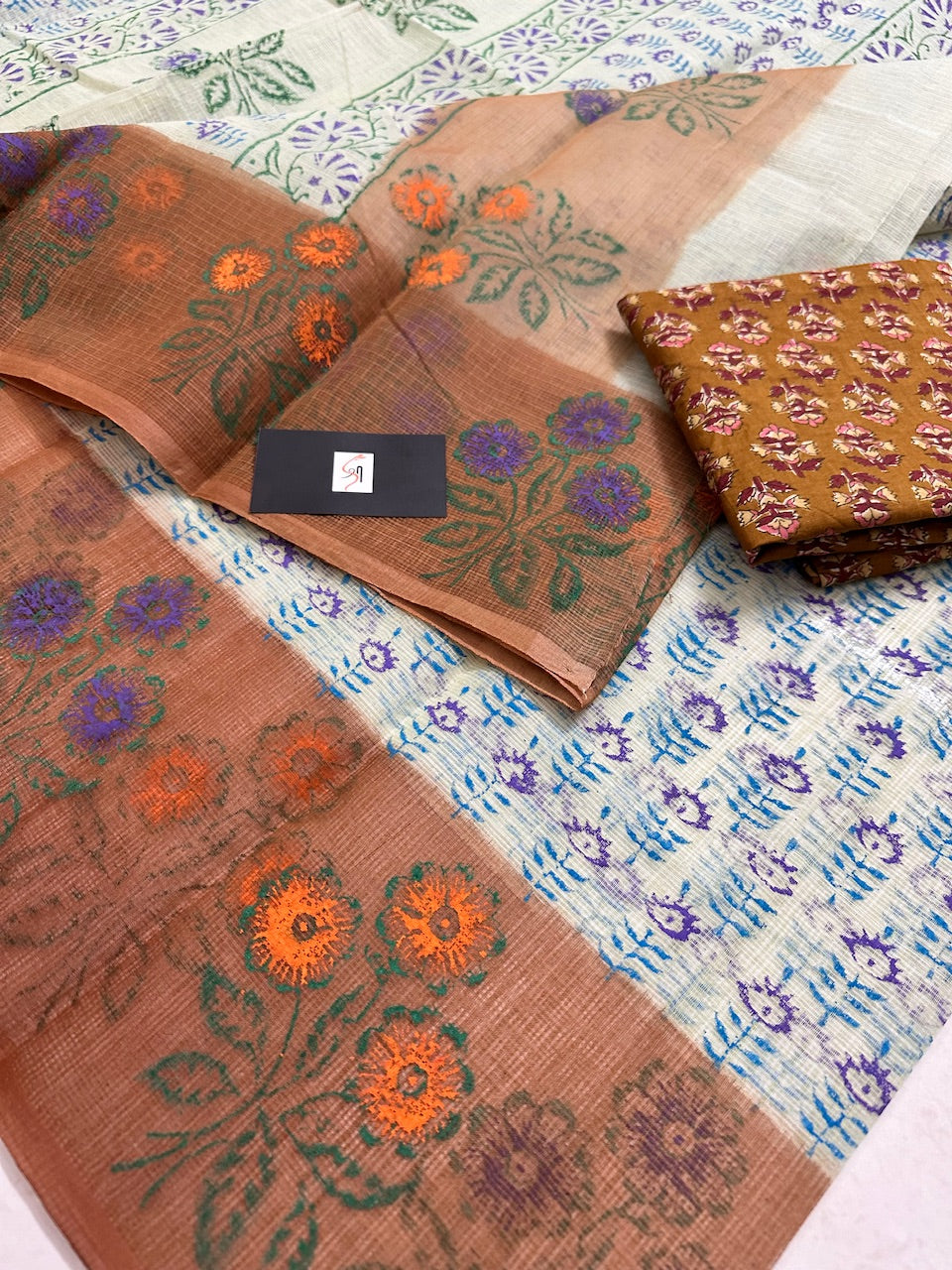 HandBlock Printed Kota Cotton Doria Saree