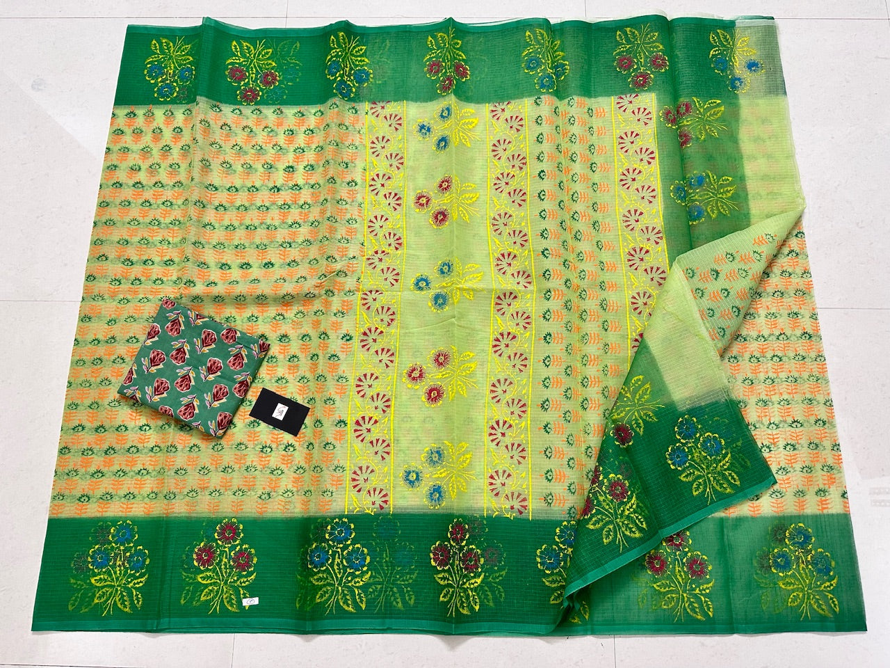 HandBlock Printed Kota Cotton Doria Saree