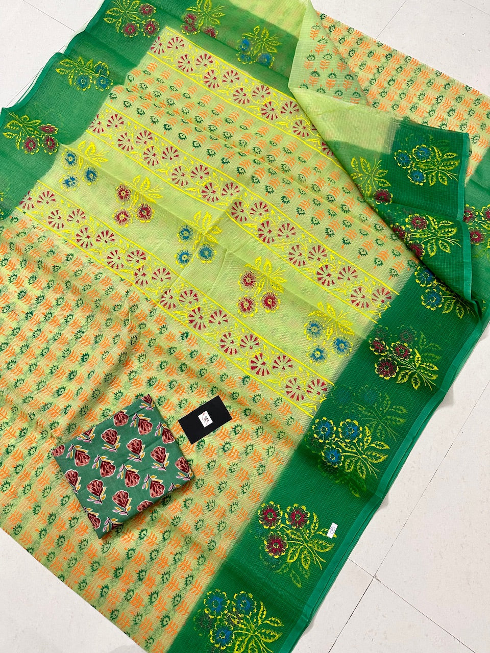 HandBlock Printed Kota Cotton Doria Saree