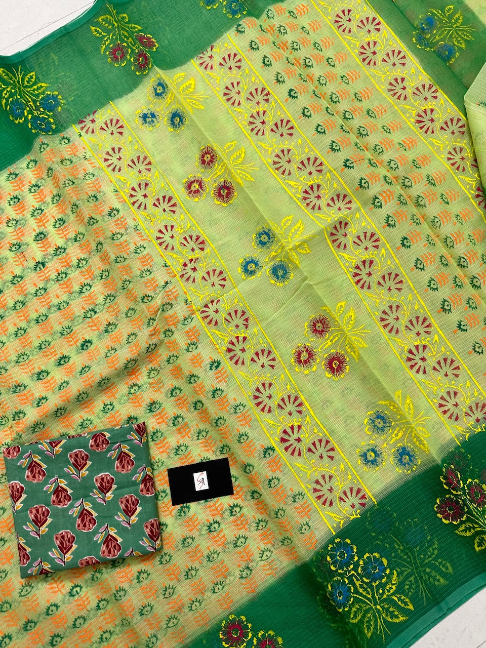 HandBlock Printed Kota Cotton Doria Saree