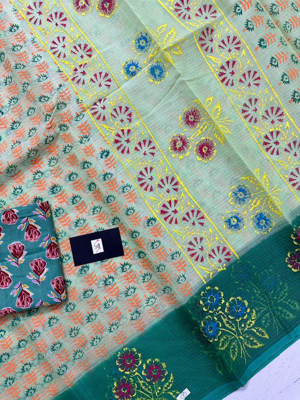 HandBlock Printed Kota Cotton Doria Saree