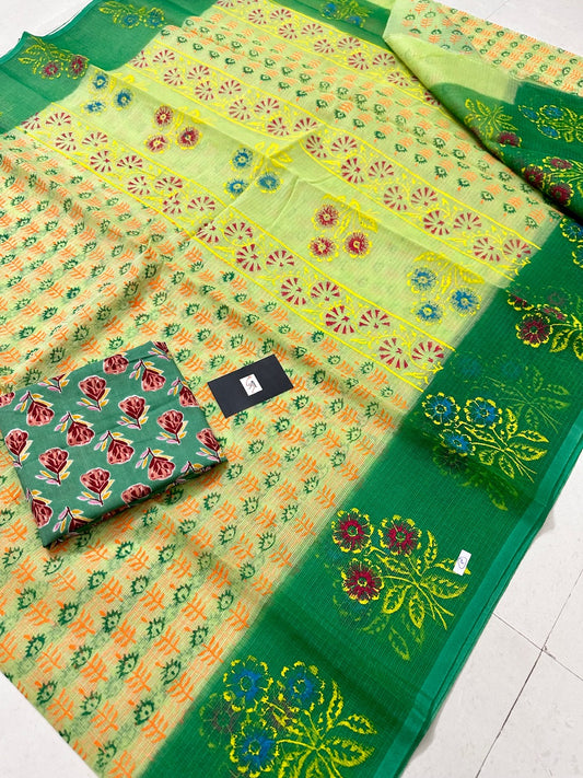 HandBlock Printed Kota Cotton Doria Saree