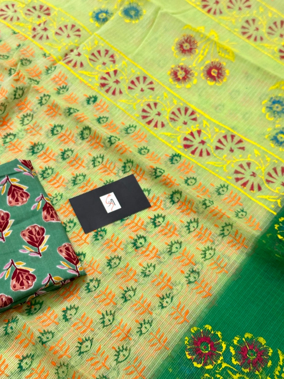 HandBlock Printed Kota Cotton Doria Saree