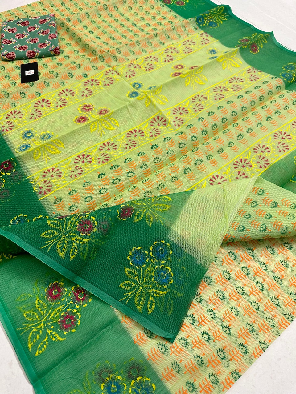 HandBlock Printed Kota Cotton Doria Saree