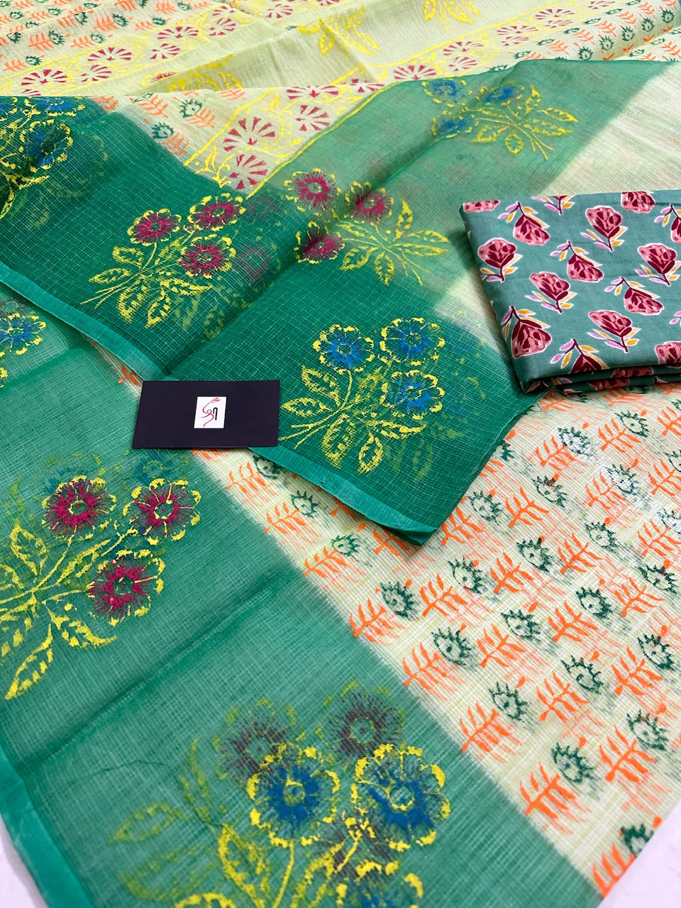 HandBlock Printed Kota Cotton Doria Saree