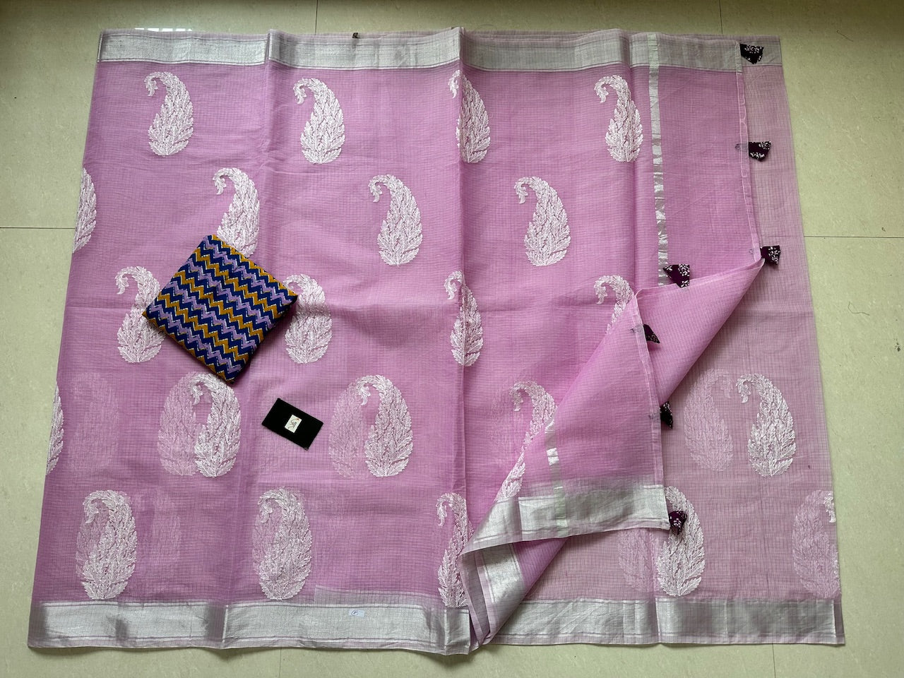 Luckhnowi Embroidered Kota Cotton Doria Saree