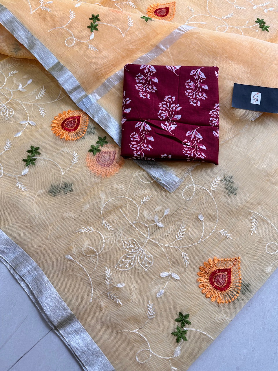 Embroidered Kota Cotton Doria Saree