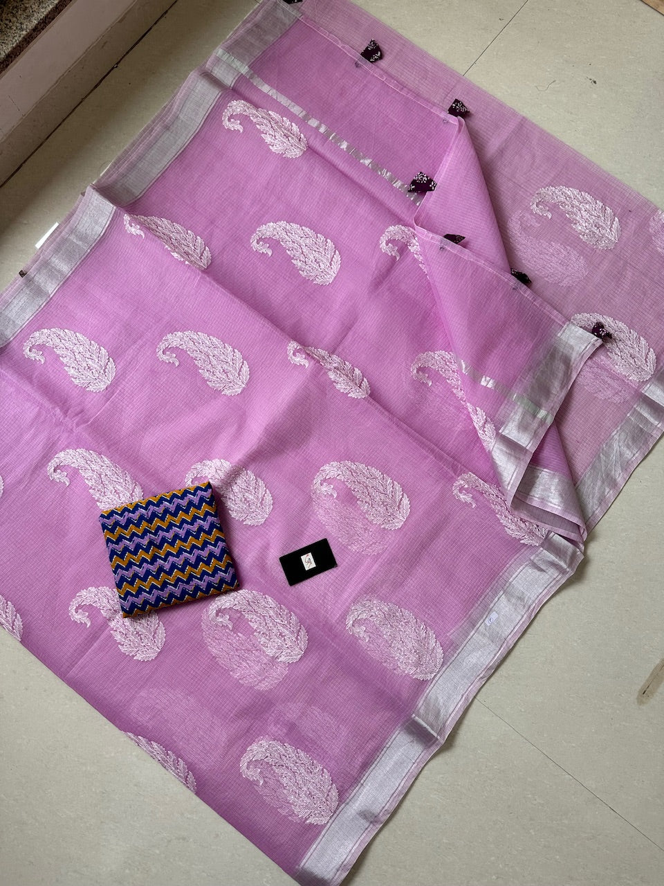 Luckhnowi Embroidered Kota Cotton Doria Saree