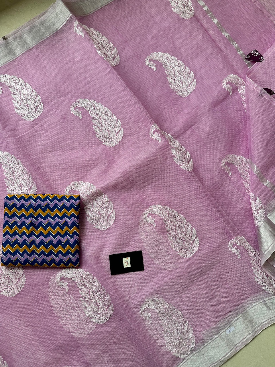 Luckhnowi Embroidered Kota Cotton Doria Saree