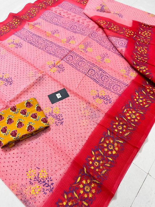 HandBlock Printed Kota Cotton Doria Saree