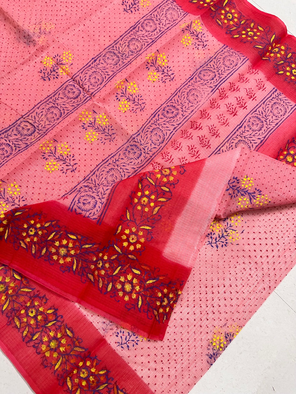 HandBlock Printed Kota Cotton Doria Saree