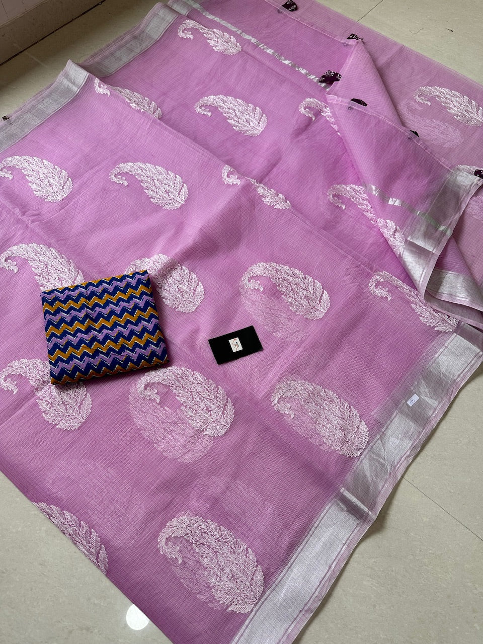 Luckhnowi Embroidered Kota Cotton Doria Saree