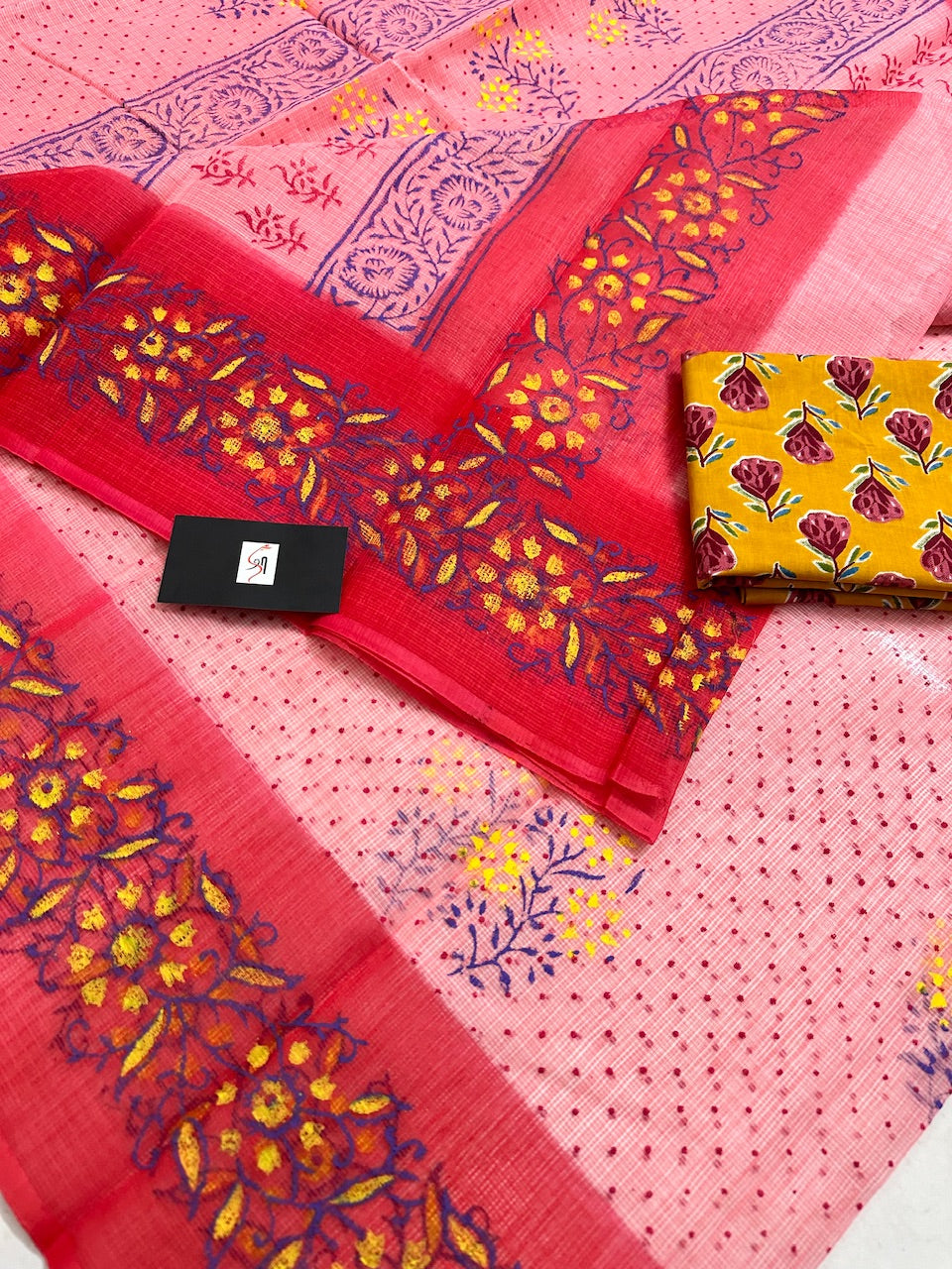 HandBlock Printed Kota Cotton Doria Saree