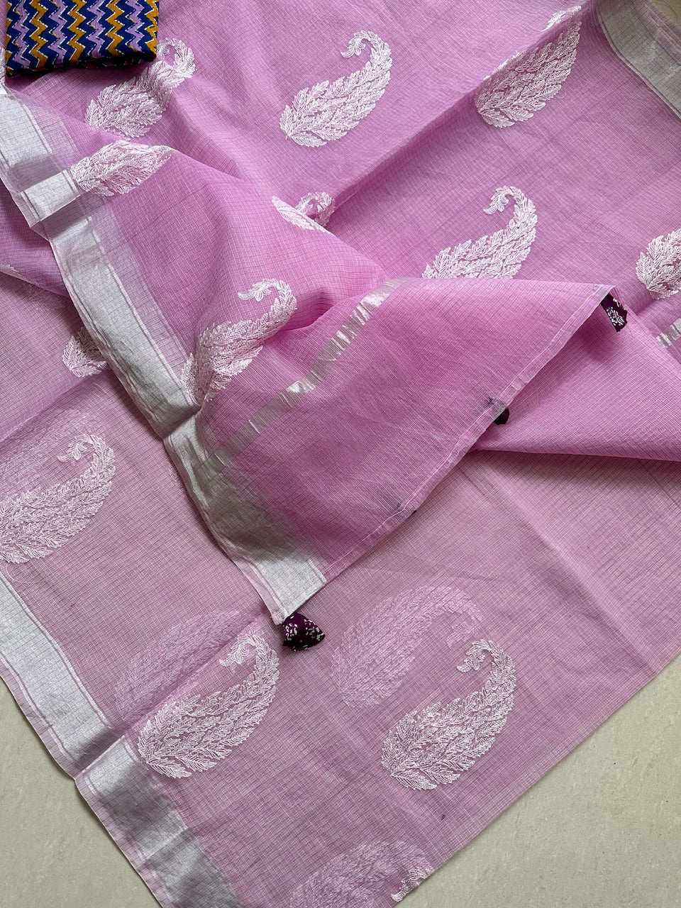 Luckhnowi Embroidered Kota Cotton Doria Saree