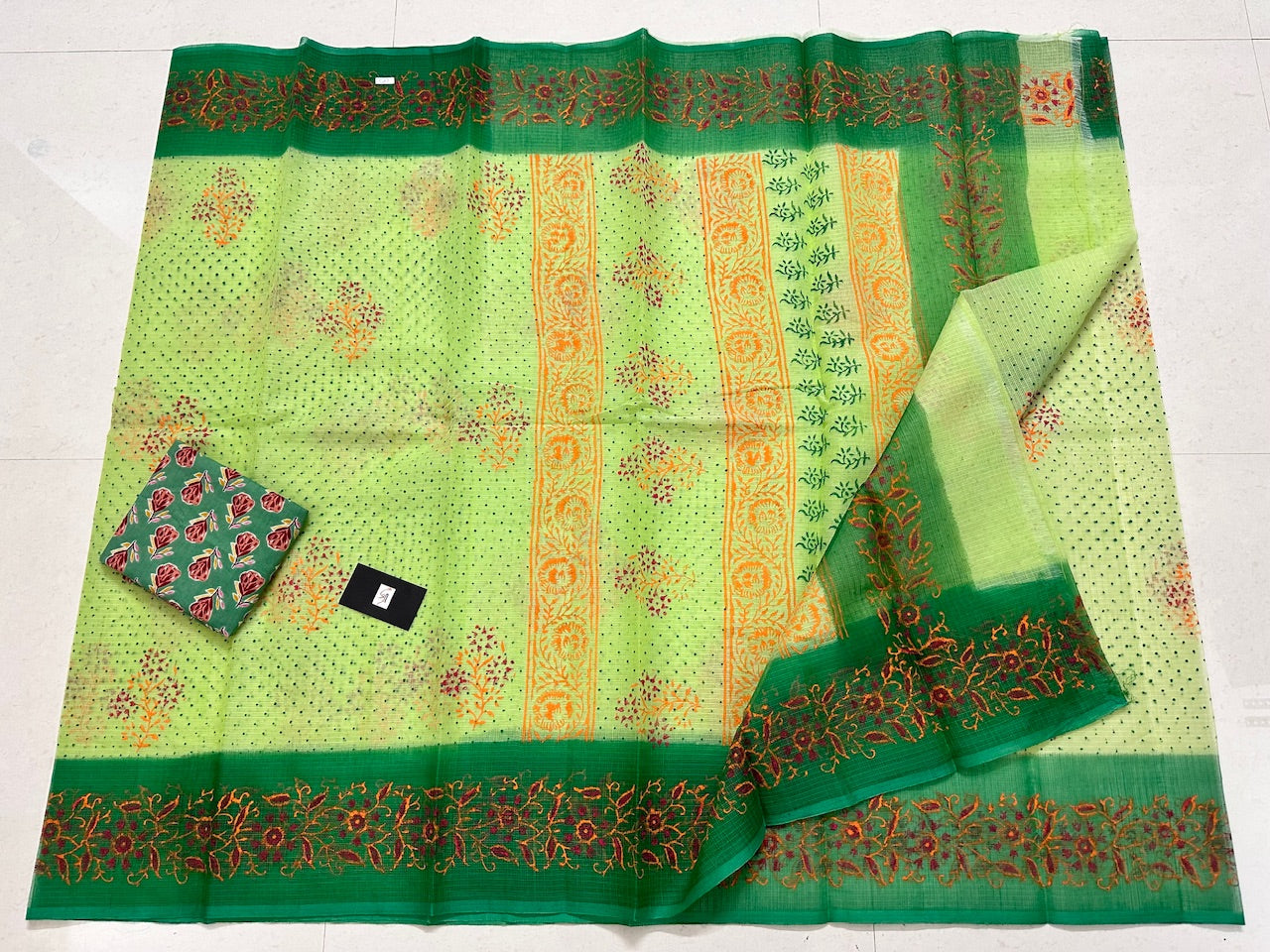 HandBlock Printed Kota Cotton Doria Saree