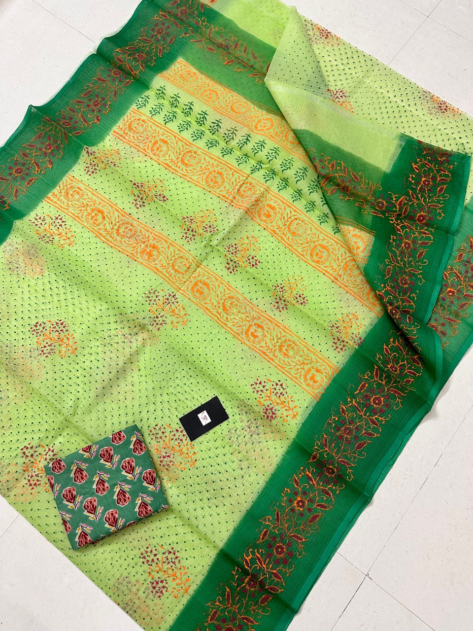 HandBlock Printed Kota Cotton Doria Saree