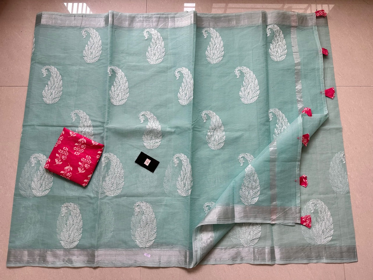 Embroidered Kota Cotton Doria Saree