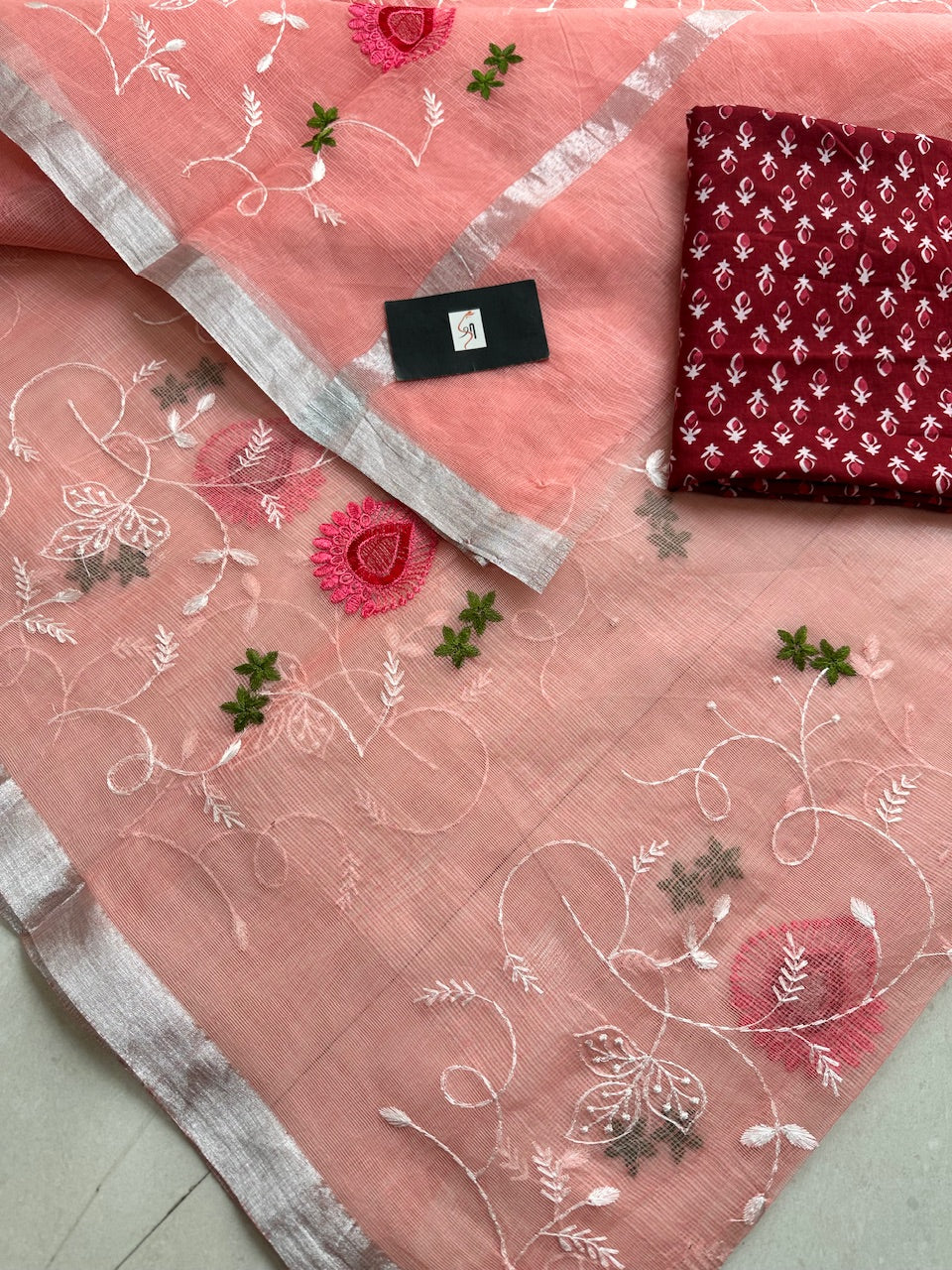 Embroidered Kota Cotton Doria Saree